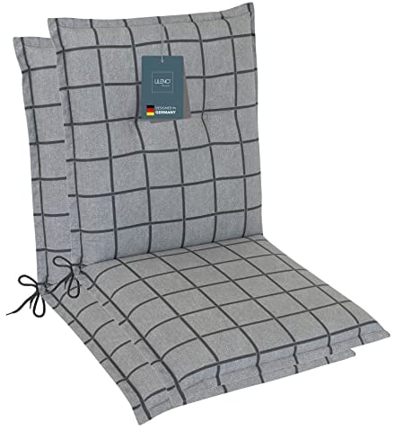 LILENO HOME Gartenstuhl Auflagen als [2er Set - Niedriglehner] in Yacht-Karo Hellgrau - Bequeme Liegen als Sitzauflagen für Gartenmöbel - Stuhlkissen für Gartenstühle und Klappstühle