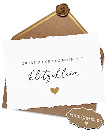 Joli Coon Schwangerschaft verkünden - Große Dinge beginnen oft klitzeklein - Handgerissen A6 mit Naturkuvert und Wachssiegel