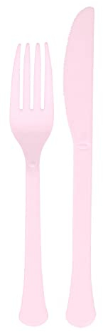 Amscan 9915411-201 - Cubiertos mixtos reutilizables ecológicos aptos para lavavajillas, color rosa claro, paquete de 24
