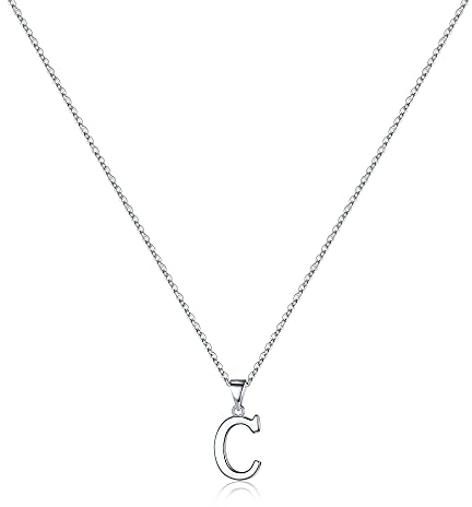 TINGN Halskette Damen Silber 925, Zierliche Kette mit Buchstaben Hypoallergene Initialen Halskette Mädchen Buchstaben C Kette Anhänger Silber Buchstabenkette für Damen Mädchen Geschenke für Frauen