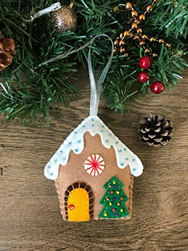 Handmade felt Christmas decorations hanging Christmas tree ornaments (Ginger bread house)