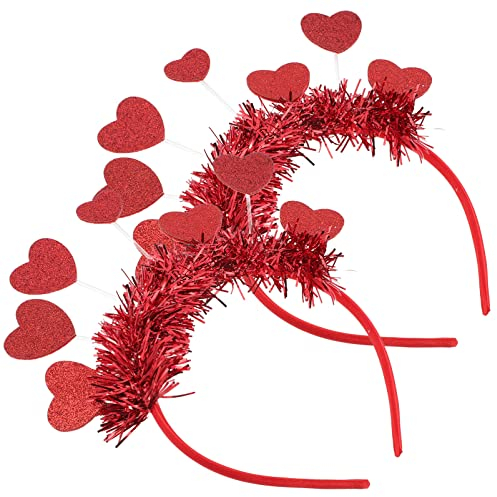 SOLUSTRE Rotes Herz-Stirnband 2 Stück Liebesherz-Antennen-Stirnbänder Glitzer-Liebes-Stirnband Liebes-Geformter Haarreifen Valentinstag-Party-Haar Für Urlaub