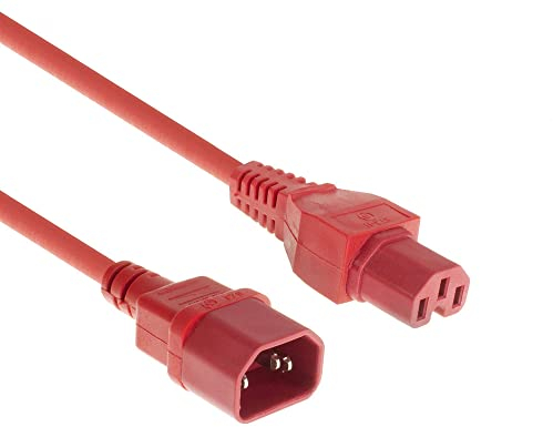 ACT Warmgerätekabel 2m, C14 Stecker auf C15 Buchse, Stromkabel Verlängerung, Warmgerätestecker Rot – AK5308