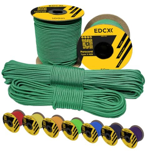 EdcX 3 mm Nylon Paracord 425 (15, 30, 50 and 100m) – 3 mm Type II, 100% Nylon Rope, 3 Strand Rope, 3 mm Nylon Rope in Many Colors (Emerald Green, 50 m)
