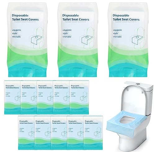 Bomtop 30 Stück Einweg Toilettensitzabdeckung, Einzeln verpackt de Toilettenauflage Einweg, Einweg Toilettensitzbezug für Erwachsene und Kinder, Toilettenauflage einweg, Toilettenschutz unterwegs