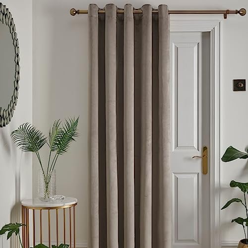 Laurence Llewelyn-Bowen - Linen Velvet Single Curtain W66 x L84 (168 x 214cm) - 1 Panel - Linen Natural Eyelet - Thermal & Soundproof Curtain in Natural - Montrose Collection