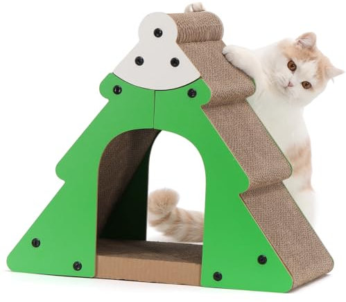 FUKUMARU Rascador para Gatos, Rascador Navideño de Cartón Resistente, Rascador en Forma de Montaña, Mobiliario para Rascar para Proteger Tus Muebles, Gatos.