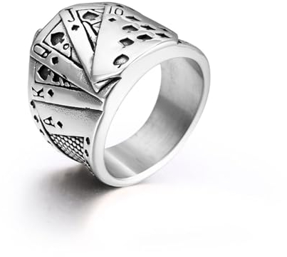 Aotiwe Silberring Herren Vintage, Promise Ring Man Poker Knuckle Ring Edelstahl Größe 67 (21.3)