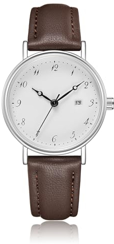 CIVO Uhr Damen Lederarmband Analog Armbanduhr: Datum Wasserdicht Elegant Runden Damenuhr Klassische Leicht zu Lesen Frauen Quarzuhr Braun Band