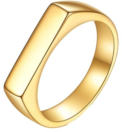 Daesar Edelstahl Ringe Männer, Gold Ring Personalisiert 4MM Rechteck Siegelring Ring Gr.65 (20.7)