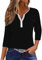 Generic HUIFUAO T-Shirts pour Femmes, T-Shirts d'été à Boutons avec col en V et Manches 3/4 pour Femmes, Haut rayé de Couleur, t-Shirt d'été Basique pour Femme, Coupe Ample, Z06 Noir, L