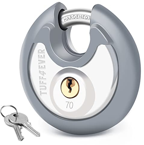 Tuff4ever Cadenas en Acier Inoxydable, Cadenas à Clé, Cadenas à Disque Cadenas Rond Extérieur Robuste Cadenas Résistant aux Intempéries 70mm (Gris)