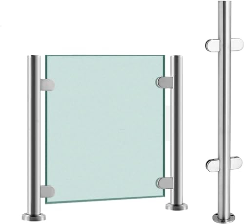 Geländerpfosten Glas Geländersystem 65cm - 105cm Edelstahl Balkongeländer Pfosten Rundes Glasgeländer Glasklemme Glashalter Balustradenpfosten Für Außentreppen Balkone(Color:Mid Post,Size:95cm)