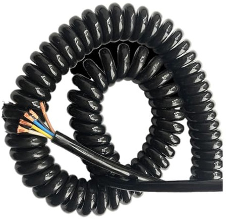 Cavo a spirale a filo telescopico, Cavo a spirale quadrato a 5 nuclei da 0,5 mm 2,5 metri 5 metri 7,5 metri Cavo di alimentazione nero Filo a molla espandibile(Size:Line length 7.5 meter)