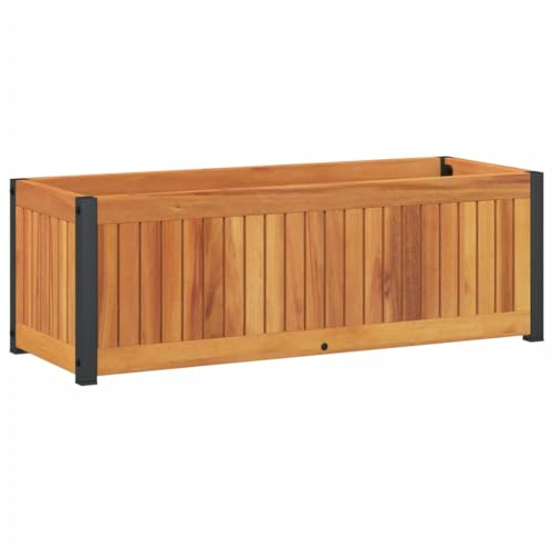 vidaXL Jardinera de madera maciza de acacia y acero 80x30x27,5 cm, jardinera de exterior, jardinera para flores, macetero para tomates
