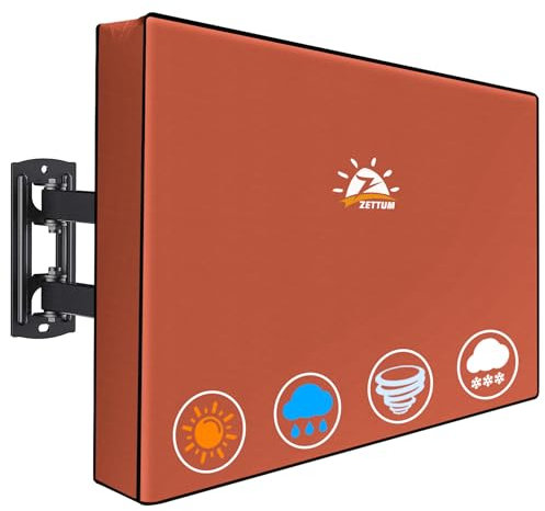 Zettum TV Abdeckung für 46-48 Zoll TV, Fernseher Bildschirmschutz Abdeckung Außenbereich 600D Oxford PU Beschichtung Heavy Duty & Wasserdicht Displayschutz für Fernseher (Braun)