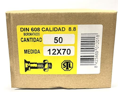Tornillo de arado M-12 en acero 8.8. Tornillería San Lorenzo caja 50uds con tuerca incluida (12x70)