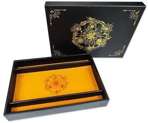Bandeja Dados Rectangular 'Critical Roll', Fabricada con Polipiel y Terciopelo, Zona de Almacenamiento, DISEÑO Exclusivo y Compatible con Cualquier Juego de Mesa y rol (Tapa-Amarillo)