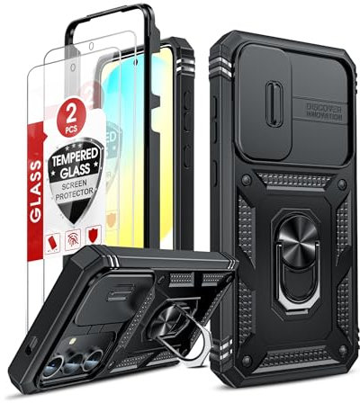 LeYi for Samsung Galaxy S24 FE Case with Camera Cover Slider, 360 Full Body Armour Protective Front and Back Phone Cover | 2 Tempered Glass Screen Protector | Ring Stand Holder for Samsung S24FE Case