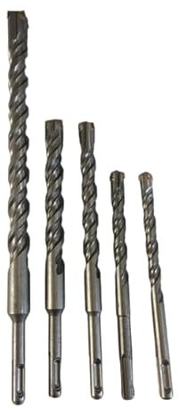 SDS Plus Masonry Drill Bit Set, Cross Tip 5 piece, 20mm 18mm 16mm 14mm 12mm for Masonry Brick Concrete, in a plastic storage tube.