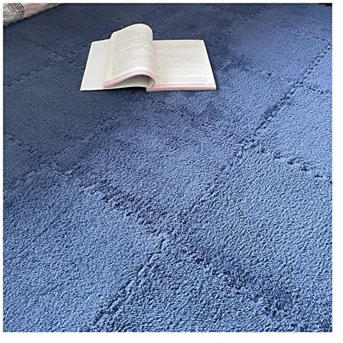 Interlocking Carpet Tiles Set 12 Pcs Plush Foam Square Floor Mats for Living Room Bedroom and Hard Floor Navy Blue 12 Tiles/12 Sq.Ft