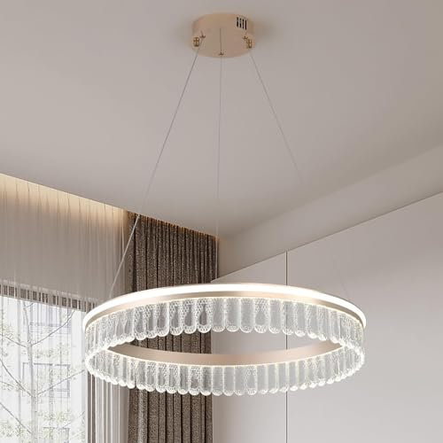 ZenithBeam Modern Led Kristall Pendelleuchte,Runde Hängeleuchte Esstisch,28W Dimmbare Golden Pendelleuchte Esstisch,Höhenverstellbar Hängelampen FüR Esszimmer Wohnzimmer Schlafzimmer Küche,40Cm