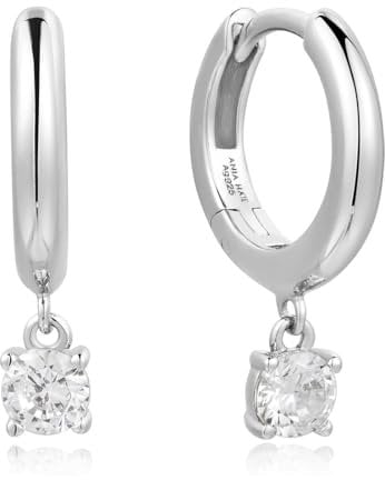 ANIA HAIE Damen Creolen Dusk Divas Drop Solitaire Huggies aus 925 Sterling Silber, besetzt mit 2 Zirkonia, Größe: 8,5 x 1,5mm, inkl. Geschenkverpackung