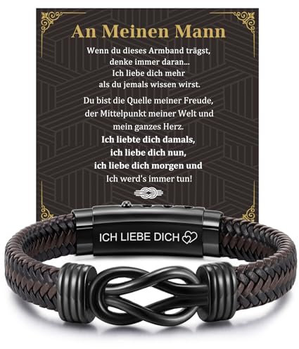 Ich Liebe Dich Lederarmband Geschenke für Männer - Leder Armband mit Gravur Liebe Text für Mann Ihn Ehemann Freund, Herren Lederarmband Liebesgeschenke für Männer Valentinstag Geburtstag Jahrestag