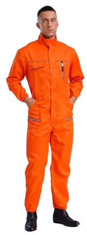 ranrann Erwachsene Arbeitsoverall Herren Damen Einteiler Arbeitskleidung Baumwolle Overall Jumpsuit mit Stehkragen Uniform Orange 180/XXL
