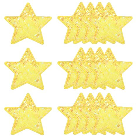 sourcing map 20 Pcs Sequin Star Iron on Patches, 2.6 x 2.4 Inch Embroidery Sequin Patches for Clothing Repair Backpack Shoes Decoration, Yellow