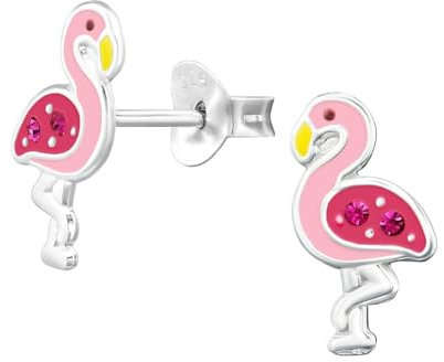 Monkimau Flamingo Kinder Ohrringe | 925 Silber | Mädchen Ohrstecker Schmuck | Hypoallergen & Nickelfrei | Kinderohrringe Geschenkidee