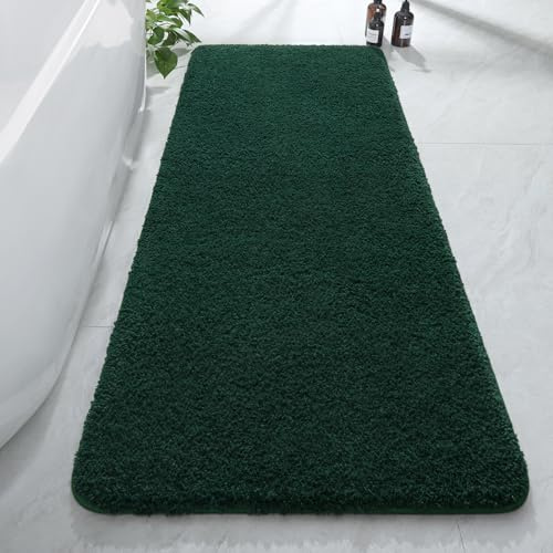 AROGAN Langer Luxus-Badezimmerteppich, 61 x 152 cm dick, weich und saugfähig, rutschfeste Badematte, Gummi-Rückseite, schnell trocknend, maschinenwaschbar, Plüschmatten für Duschboden, Dunkelgrün