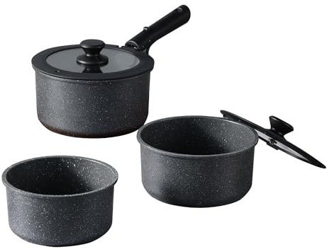 CAROTE 8 PCS Nonstick Saucepan Set with Removable Handle - 3 Stackable Saucepans (16/18/20cm) + Silicone Lids, Induction Compatible, Oven Safe & Felt Protectors for Scratch-Free Storage (Black)