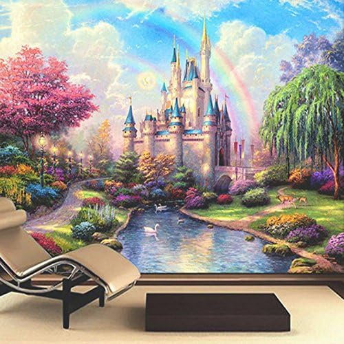 XLMING Des Châteaux Des Arcs-En-Ciel Des Rivières Des Arbres Des Cygnes 3D Papiers Peints Maison Salle à Manger Bureau D'étude Canapé Chambre Salon TV Mur-300cm×210cm