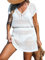 CUPSHE Women's Crochet Cover Up Swim Beach Button Short Sleeve Mini Dress Beachwear B-White M