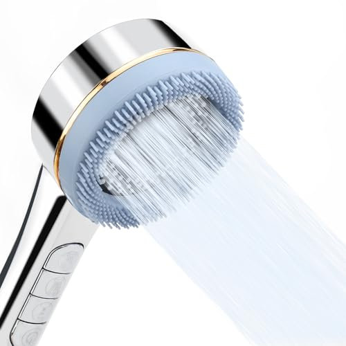 Soffione Doccia Alta Pressione – 4 Modelli di Getti, Testa Doccia con Filtro PP, Massaggio in Silicone, Risparmio Idrico, Soffione Doccia Multifunzionale