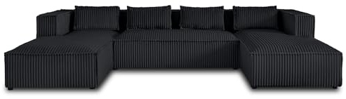 Lisa Design Stella - Sofa Wohnlandschaft U-Form - 7 Sitzplätze - in Cord-Samt grob gerippt. Schwarz