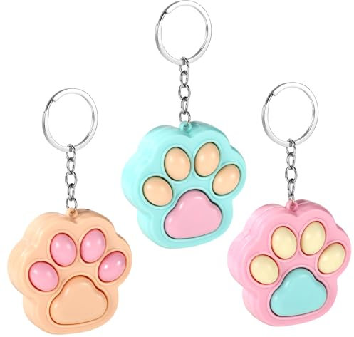 3pcs Fidget Toys Porte Clé en Forme de Patte de Chat, Couleur Pastel Porte Clé Fidget Mini Jouet Sensoriel pour Adultes Adolescents Enfants Soulagement du Stress et de l'Anxiété
