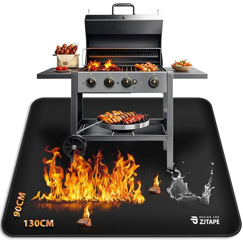 Tapis Ignifuge - 130 x 90 cm, Tapis de Barbecue Pliable, Protection du Sol, Tapis de Barbecue en Fibre de Verre, Tapis de Protection Contre la Chaleur, Résistant à l'eau, pour Barbecue, Sol