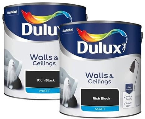Dulux Matt Emulsion Paint | Walls and Ceilings | Rich Black 5Litre | Thick Creamy and Easy to Apply