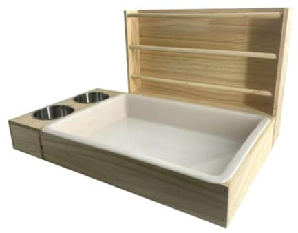 F Fityle 3 en 1 Mangeoire à Foin de Lapin avec Bac à Litière, Mangeoire Multifonction Facile à Nettoyer en Bois, Jouet de Recherche de Nourriture pour Lapin/Cobaye/Chinchillas/Hamster