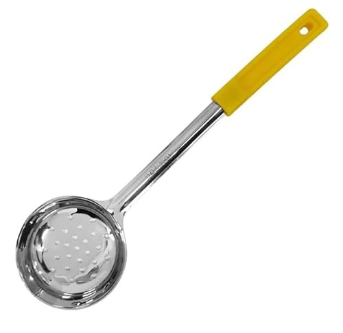 Vogue Yellow Perforated Spoodle, 148 ml 5 oz | Drains excess liquid or fats from portions while serving to maintain consistency in busy professional kitchens.