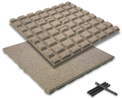 bepco Fallschutzmatte 4er Set - Gummimatte, Bodenmatte, stoßdämpfend & rutschfest, mit 16 Verbindungsstiften, aus recyceltem Gummi, für Wege/Terassen/Spiel &-Sportanlagen (Sand, 50 x 50 x 2,5cm)