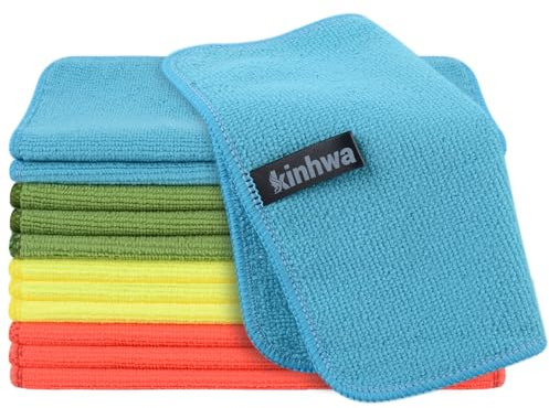 KinHwa Spüllappen Waschbar Vier Farben Mikrofasertücher Spültuch 20x20 cm | mikrofaser putzlappen Küche Fusselfrei Kratzfreie Reinigung Stark saugfähig Schnell trocknend Langlebig 12 Stück