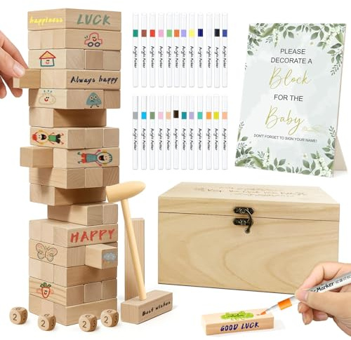 1DFAUL 101 teiliges Babyparty Spielset mit Bauklötzen zum Dekorieren, Babyparty Ideen zum Stapeln, Bauen und Malen, geeignet für Partyspiele für Jungen und Mädchen, Dekorationen und Gastgeschenke