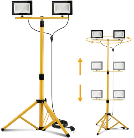 Eikuavons LED Baustrahler 2 x 50W, Baustrahler LED mit Stativ Einstellbar, IP66 Baulampe für Innen- & Außenbereic, 6500K Kaltweiß Baustellenlampe mit 3m Kabel Stecker für Baustelle Werkstatt Keller