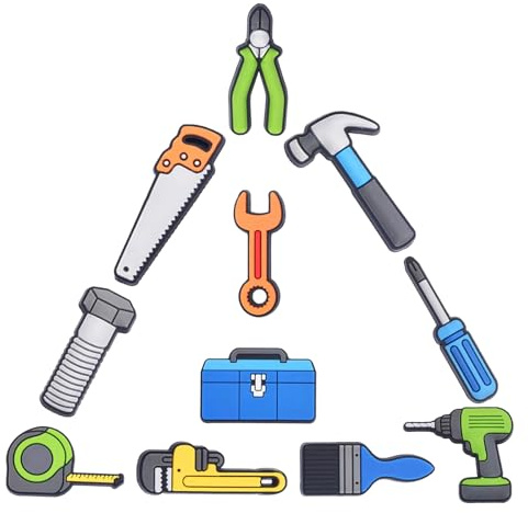 Newbloam Tool Shoe Charms;Cute Cartoon Hammer Saw Power Drill Funny Charms for Clog Shoes Decoration Shoes Charm for Kids Adults Men, PVC Shoe Charm Accessories Decoration Gifts 11Pcs