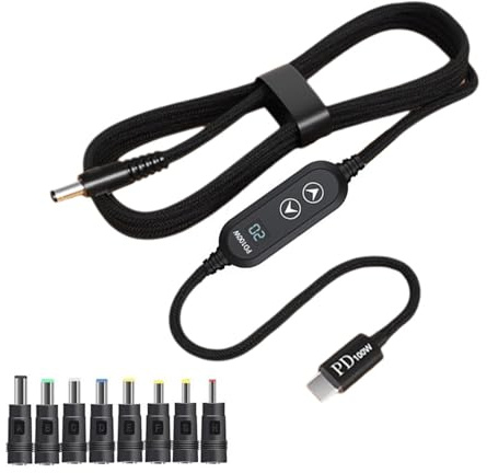 CHAKAE Cable de ajuste de energía inteligente de 100 W, fuente de alimentación rápida para portátiles USB tipo C a CC 5,5 mm, 5 V-20 V, voltaje de salida variable, cable de carga