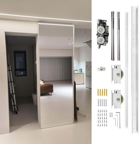 Binario per Porta Scorrevole Binario Invisibile per Porta Scorrevole a Specchio, Ferramenta per Porta a Battente con Chiusura Ammortizzata, Binario per Porta a Scomparsa(37in/94cm)