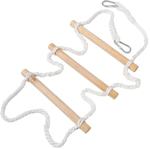 Veemoon Rope Ladder for Bunk Bed and Boys and Girls Climbing, 1.5m 3-rung Wooden Soft Ladder, Sturdy Rope Climbing Equipment for Dormitory and Outdoor Play